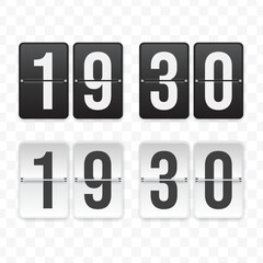 Vector illustration of a flip clock icon sign and symbol  half past nineteen. Black and white colored icons for website design .Simple design