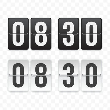 Vector illustration of a flip clock icon sign and symbol  half past eight. Black and white colored icons for website design .Simple design