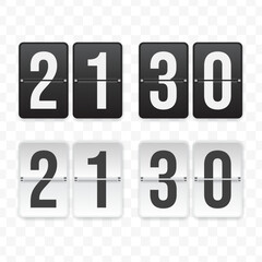 Vector illustration of a flip clock icon sign and symbol  half past twenty-one. Black and white colored icons for website design .Simple design