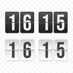 Vector illustration of a flip clock icon sign and symbol  quarter past sixteen. Black and white colored icons for website design .Simple design