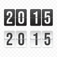 Vector illustration of a flip clock icon sign and symbol  quarter past twenty. Black and white colored icons for website design .Simple design