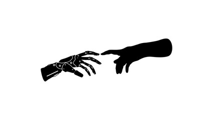 Robotic hand symbol, black isolated silhouette