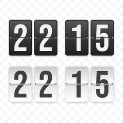 Vector illustration of a flip clock icon sign and symbol  quarter past twenty-two. Black and white colored icons for website design .Simple design