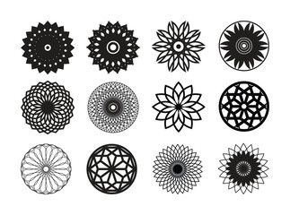 Set of abstract floral flower circular  mandala vector design. 