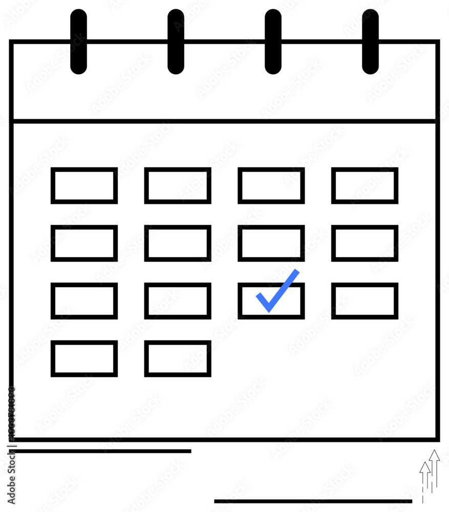 Poster minimal calendar grid with checkmark indicating a completed task or event. ideal for scheduling, pla