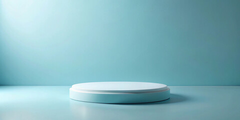 A simple white podium on a light blue background for presentation