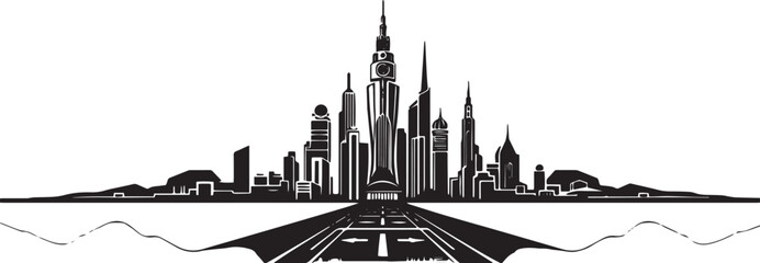 Naklejka premium Futuristic cityscape. Hand drawn vector illustration 