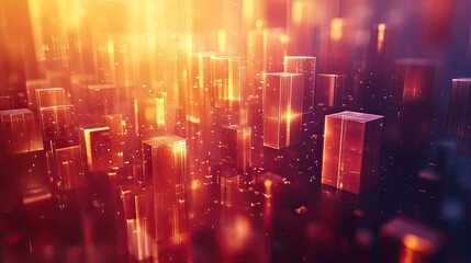 Obraz premium Abstract cityscape of orange and red translucent cubes in a futuristic arrangement and perspective view