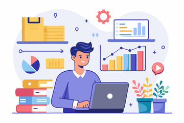 Employee tracking online sales performance vector illustration