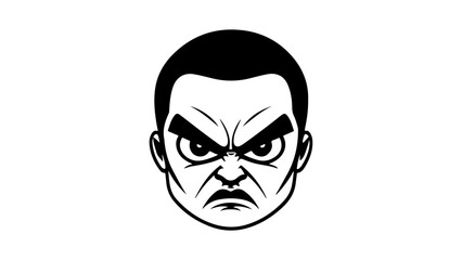 small angry face vector cartoon style shape illustration, black and white angry face icon in vector