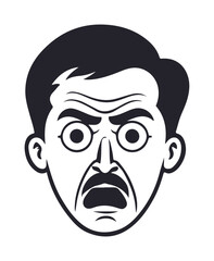 very angry face of a man vector illustration, angry person with mustache vector shape illustration