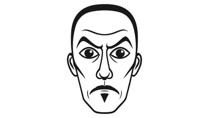 little bit angry person face with mustache vector illustration black and white shape