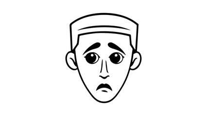 line art of a sad person face, person sad face shape line art vector illustration