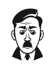 portrait of a sad and little bit angry old person with mustache vector illustration, old person in suit and mustache vector illustration