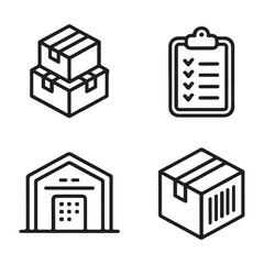 Inventory and Stock Management Icons Set. Simple Line Icons Representing Warehouse Operations
