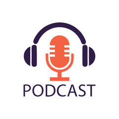 Modern Podcast Logo Vector with Mic and Headphones.