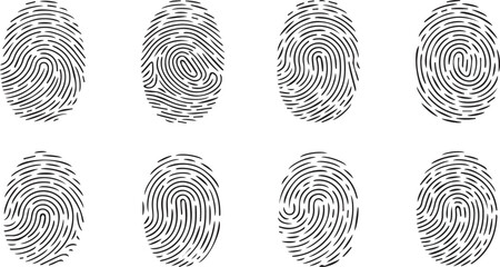 Eight fingerprint illustrations black and white