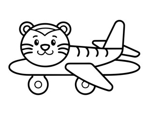 Cartoon Tiger Flying an Airplane | Fun Summer Coloring Page for Kids