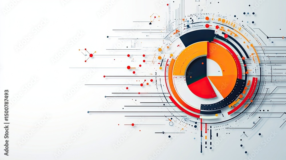 Aufkleber abstract pie chart with connecting lines and dots on a white background in vibrant colors
