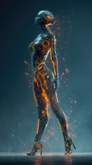 Futuristic female android with glowing circuits
