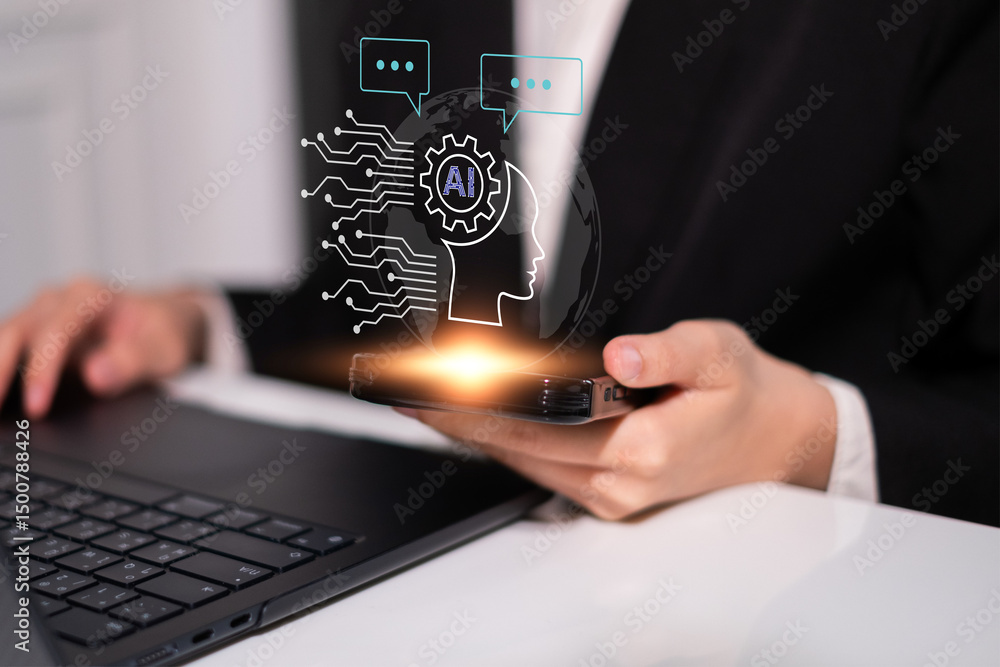 Poster artificial intelligence chatbot communication innovation client business service message technology 