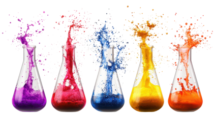 Colorful chemical reactions in flasks