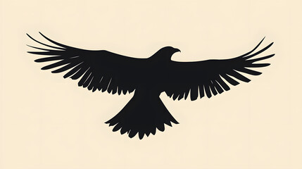 Soaring Silhouette of an Eagle: A stylized silhouette of an eagle with outstretched wings, rendered in bold black against a soft background. conveying strength and freedom.