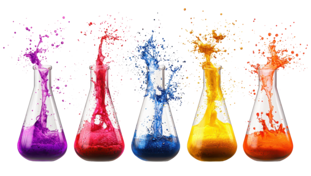 Colorful chemical reactions in flasks