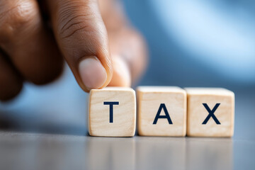 Close up, Businessman removing tax blocks representing reduced tax burden, business expense strategy, or tax compliance efforts