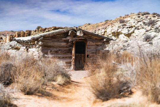 Historic Wolfe Ranch Log Cabin in Arches National Park, Utah Des - Powered by Adobe