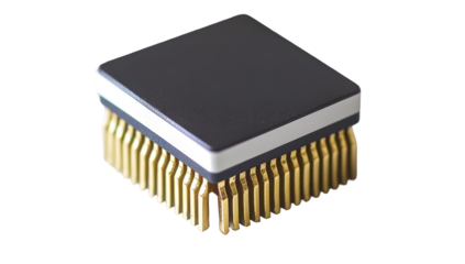 Square electronic chip with gold pins