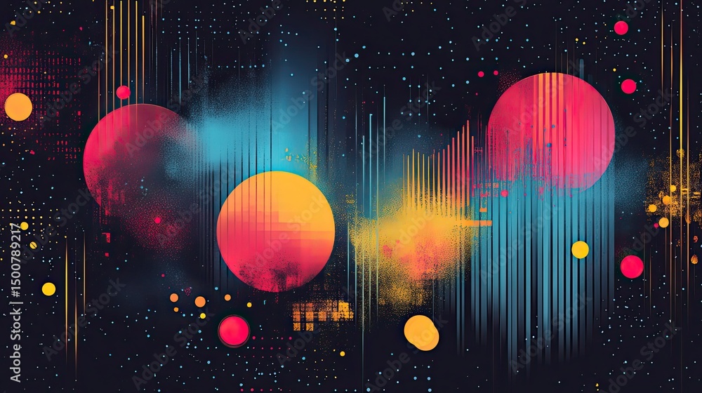 Aufkleber abstract cosmic background with colorful circles and lines on a dark starry backdrop art
