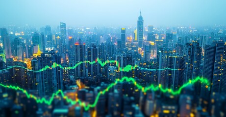 Data processing and diagram visuals set against a city backdrop