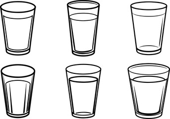 Set of  water glass outline vector illustration, coloring book page line art