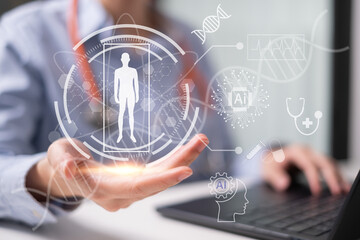 Professional doctor physician medical healthcare worker using artificial intelligence for diagnosis...