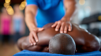 Naklejka premium A wellness coach explaining the health benefits of regular massage to a group 