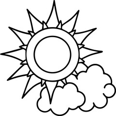 sun with clouds outline vector illustration, coloring book page line art