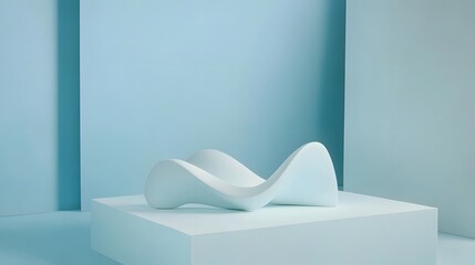 Light blue  scene with abstract, smooth, white form.