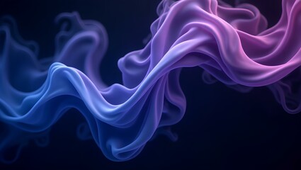 Fototapeta premium Ethereal Fabric Flow: A mesmerizing composition of swirling fabric, rendered in gradient shades of blue and purple against a dark backdrop, creating a sense of fluidity and artistic elegance.