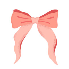 Ribbon bow vector illustration. Coquette large pink bowknot isolated on white background. Cute trendy girly hair accessory, party design, festive birthday decor in modern flat style with texture