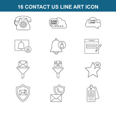 16 full editable contact us line art icon set on white background 