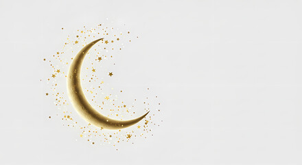 Golden Crescent Moon & Stars