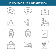 16 full editable contact us line art icon set on white background 