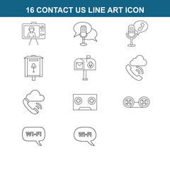 16 full editable contact us line art icon set on white background 
