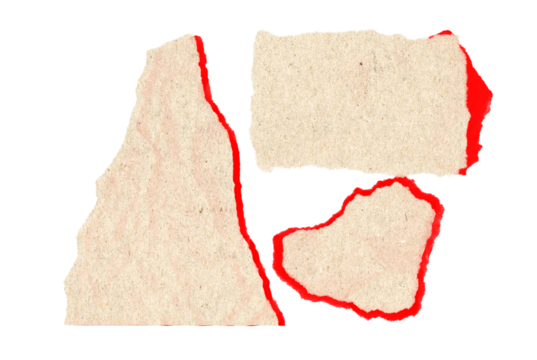 Red Outlined Torn Paper Pieces on Transparent Background A Bold Graphic Element for Artistic Compositions and Creative Design Projects