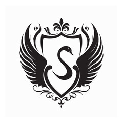 Black Swan in Shield Logo Template Vector Isolated on white background.