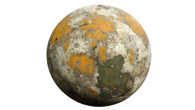 Aged, spherical object with weathered colors