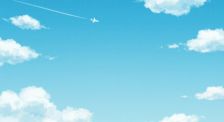 青空と雲と飛行機、背景素材