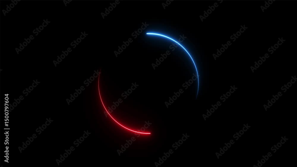 Poster red and cyan effect neon glowing circle frame background. graphic animation neon line refresh icon i