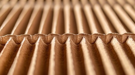 Cardboard surface macro with corrugation lines, warehouse background